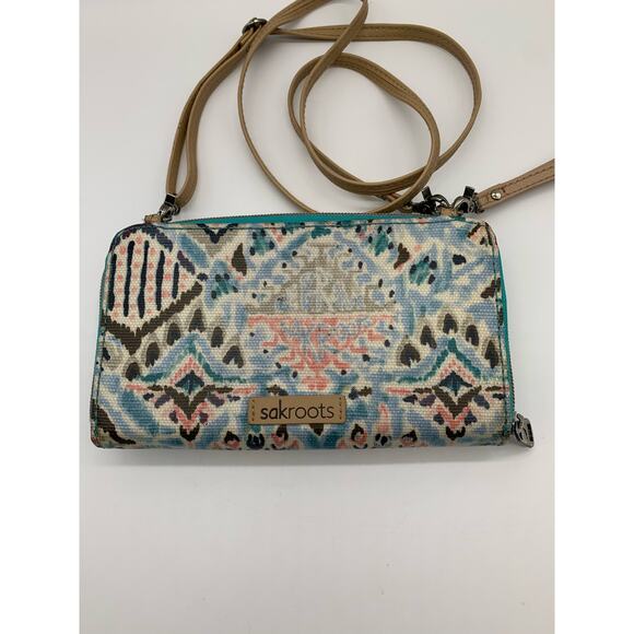 Sakroots Crossbody Purse Tech Wallet Teal Pattern - Picture 2 of 15